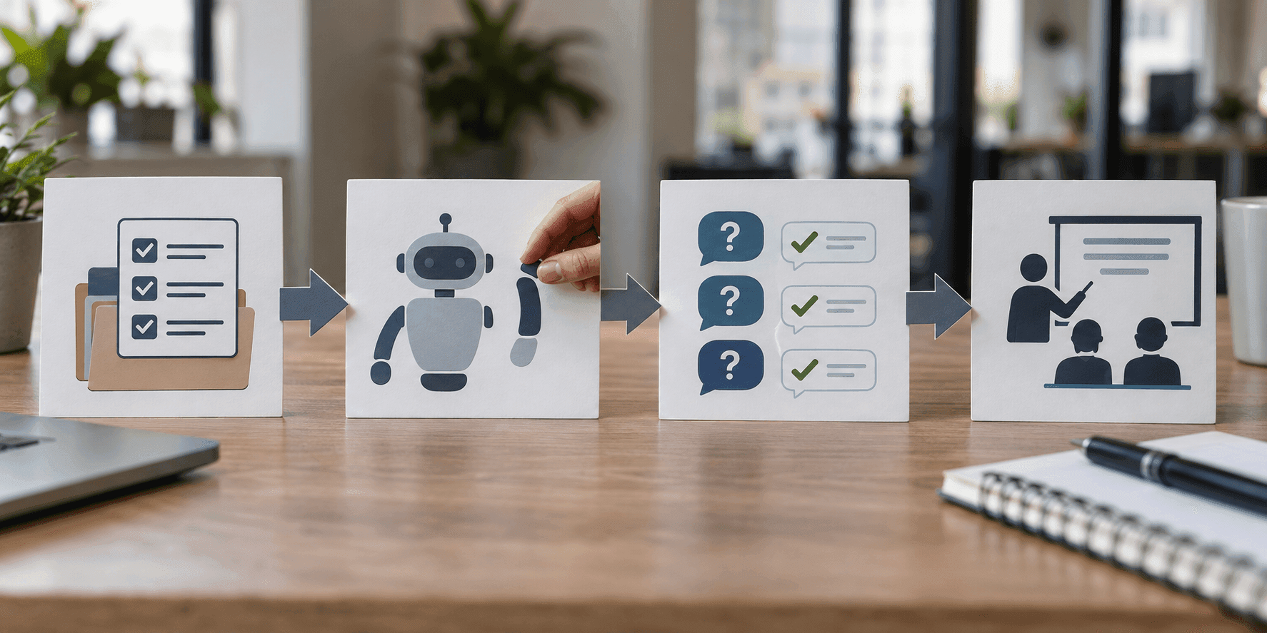A four-step flow diagram from document audit through testing to training and rollout.