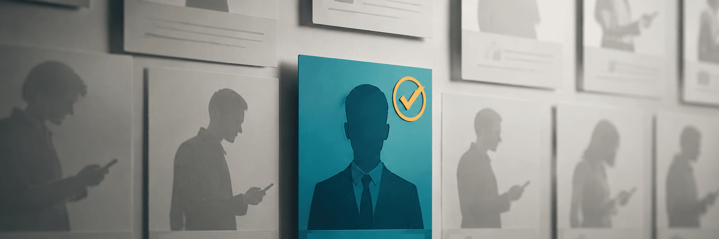 A highlighted decision-maker's profile against a faded crowd of anonymous users