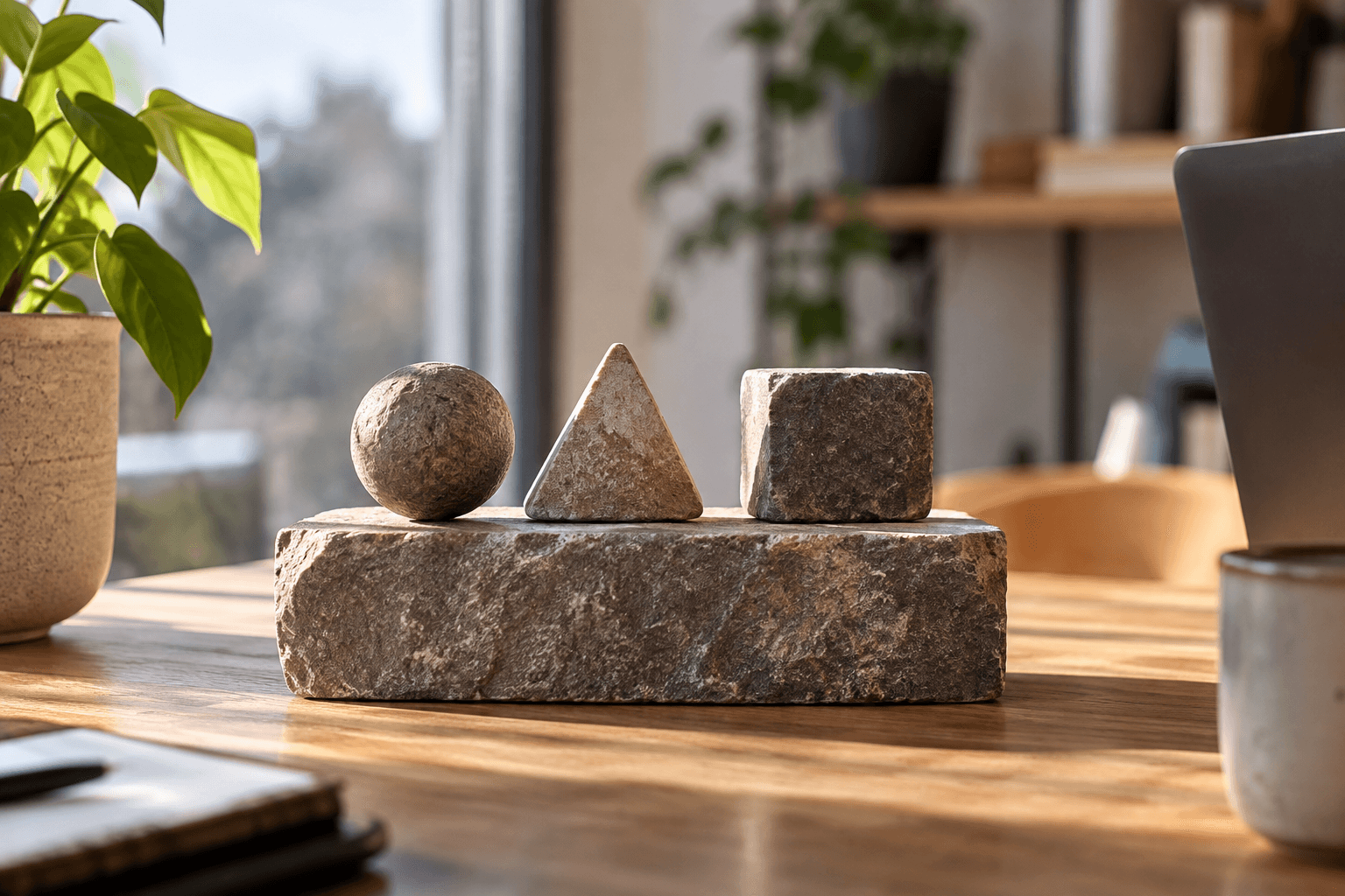 Three different structures standing on one shared, solid foundation