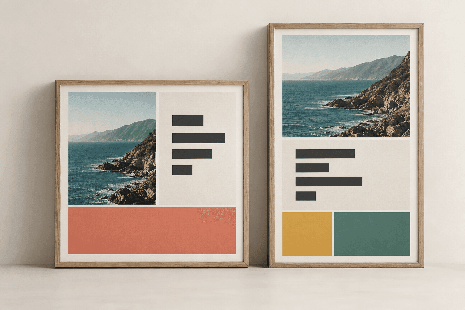 Two mockup frames of different heights holding the same motif rescaled to each one