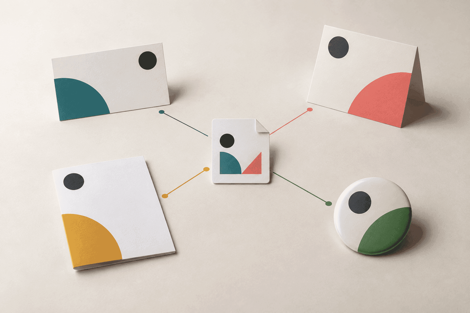 One document icon in the centre linked by lines to four empty frames in the corners