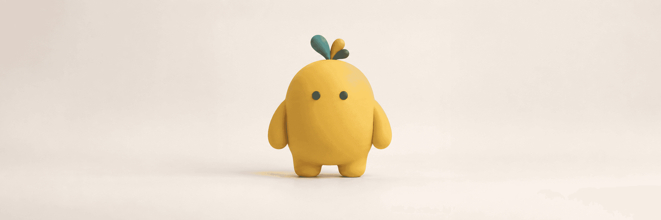 Un seul personnage-mascotte arrondi avec deux petits points en guise d'yeux, isolé