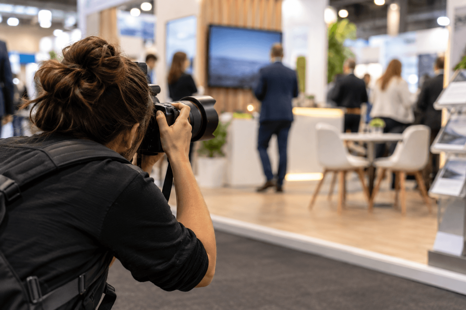 A photographer shooting directly at the booth, during the live event