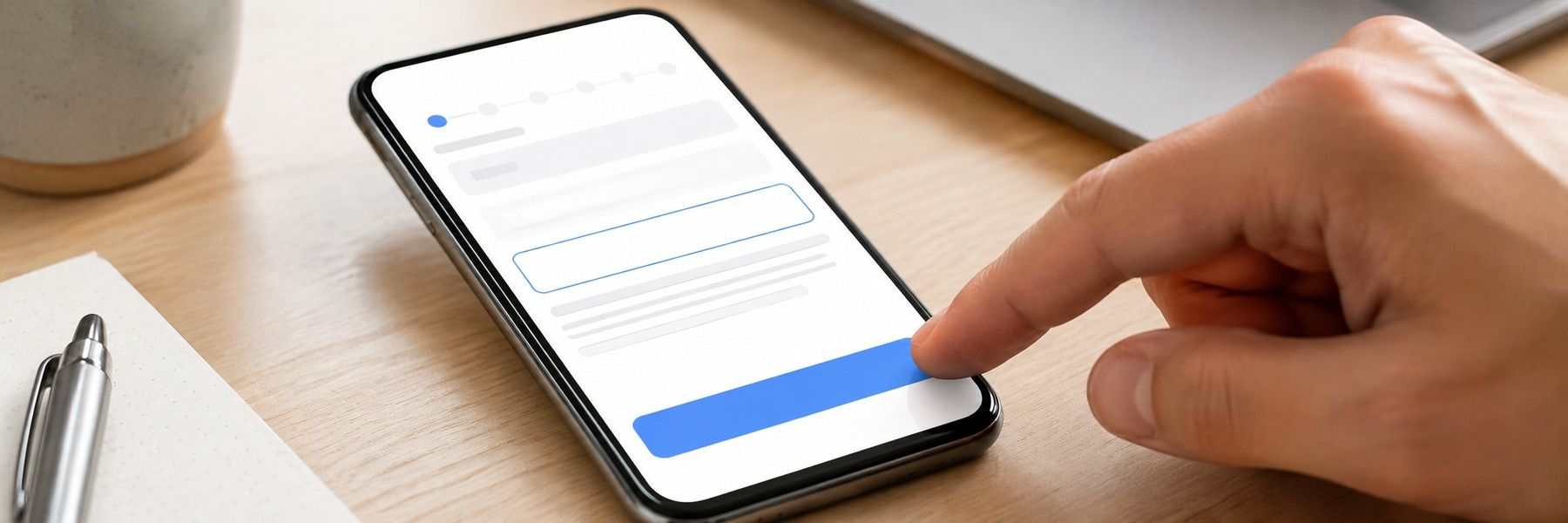 An app screen with one highlighted form field and a short helper text below it