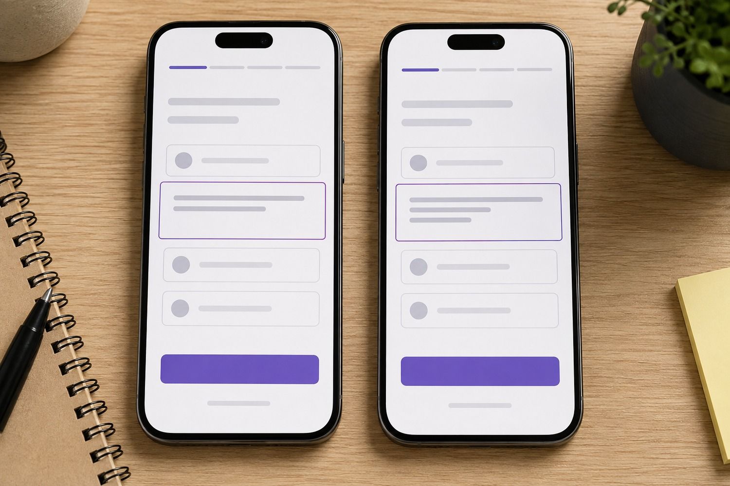 Two identical app screens differing only in the wording of one label