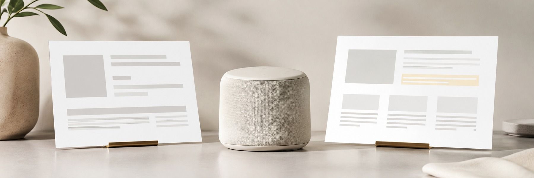A product beside two description cards, a manufacturer sheet and a rewritten one