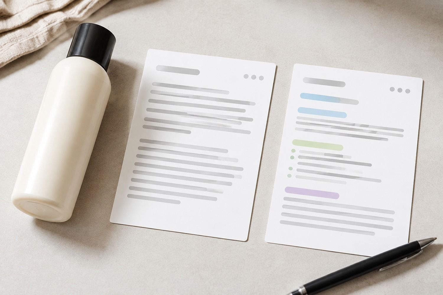 A product photo with two description versions, one generic, one rewritten