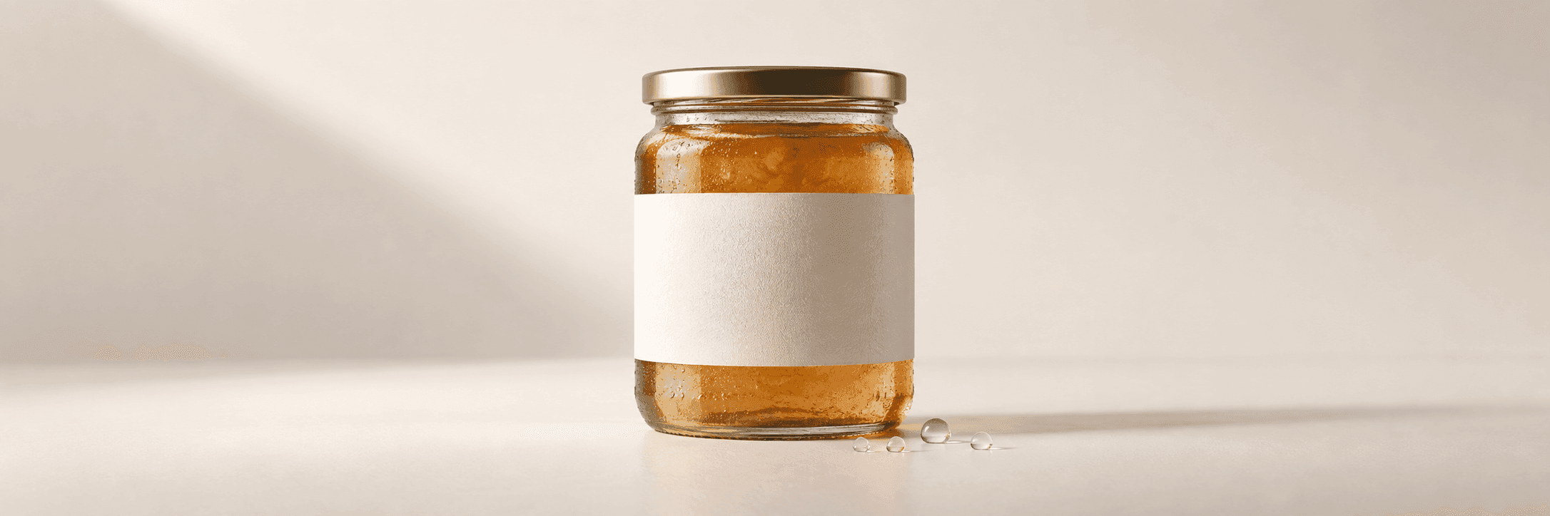 A single bottle with an angled cap and a small badge overlapping its lower edge