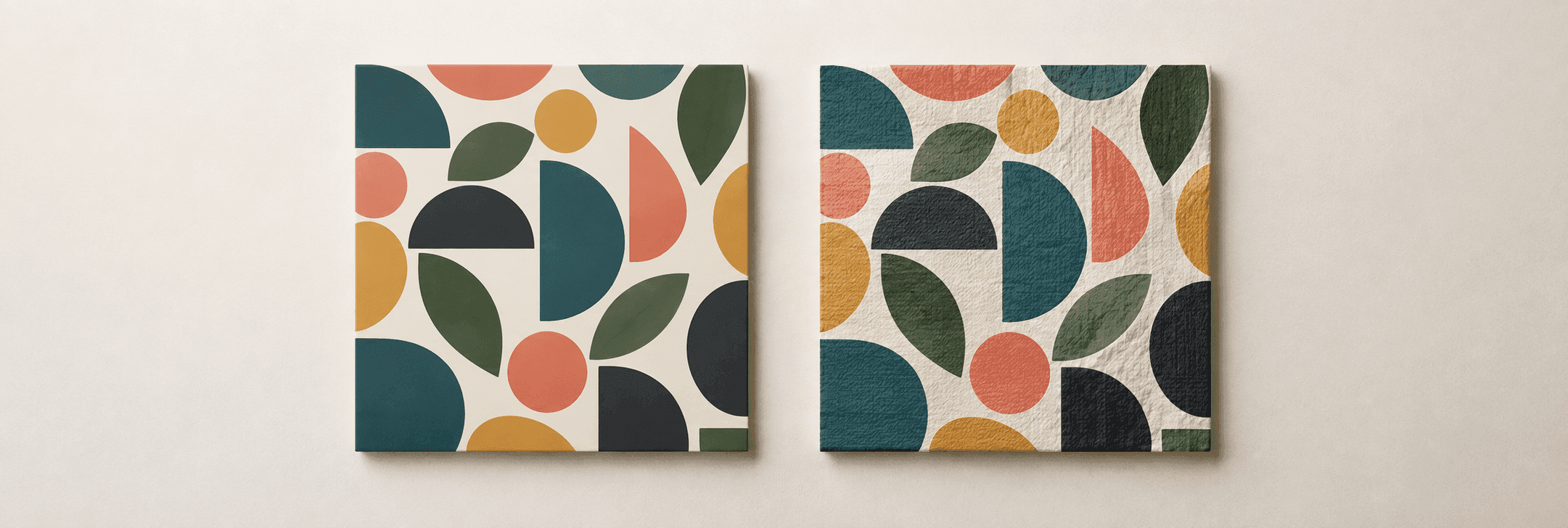 Two square pattern swatches with a repeating diamond motif, mirrored side by side