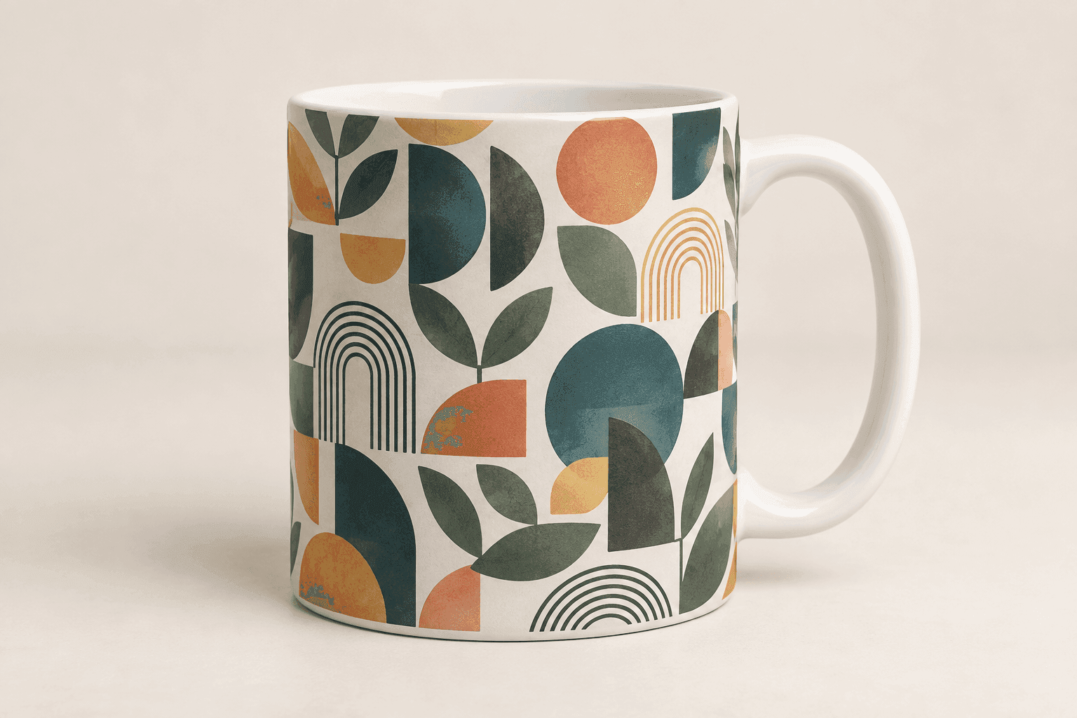 A mug shape with a patch of the repeating diamond pattern mapped onto its curved surface