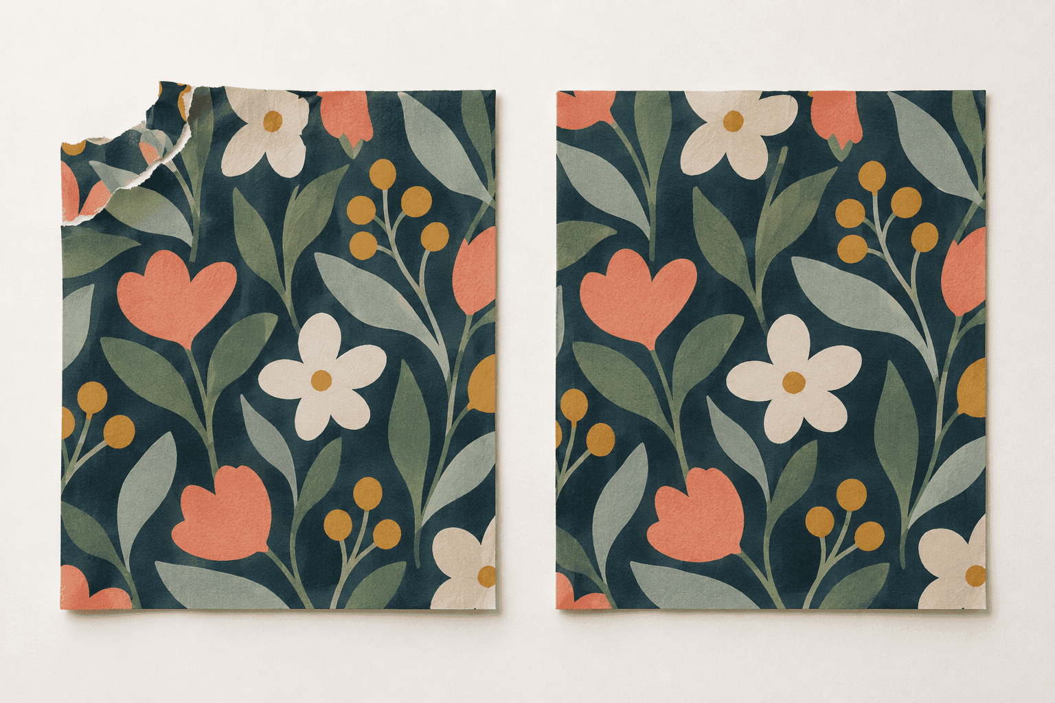 Two diamond-pattern swatches, the left one with a dark flaw in its corner, the right one clean